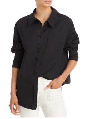 Anine Bing Mika Shirt Black 100% Cotton Button Down Minimalist Women size Medium